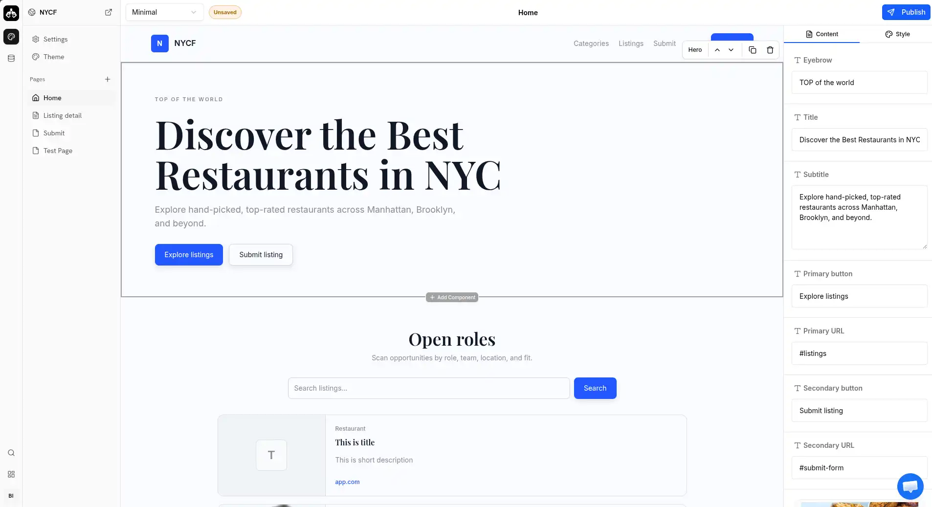 Visual website builder